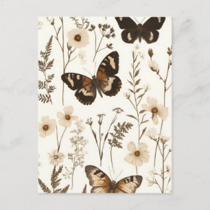 Postal Patrón caprichoso de mariposa y flor