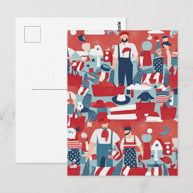 Postal Patrón caprichoso del Día del Trabajo (Anverso / Reverso)