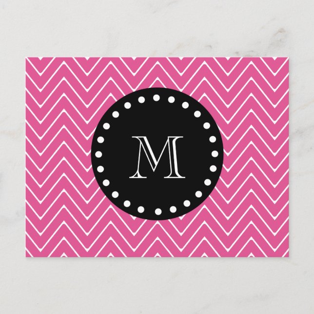 Postal Patrón Chevron Rosado Caliente | Monograma negro (Anverso)