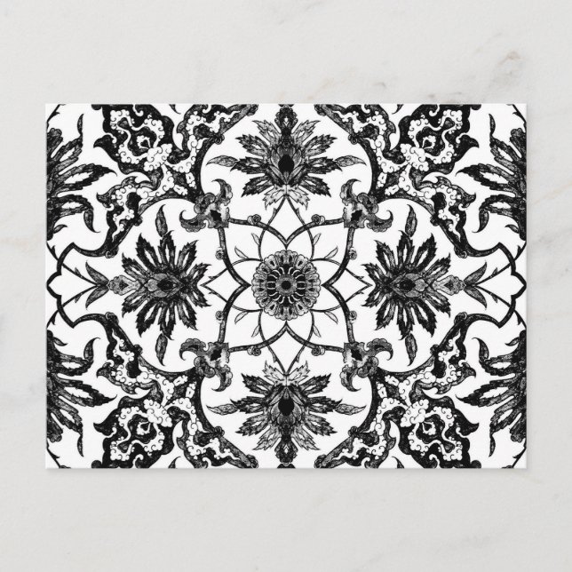 Postal Patrón chino de Art Nouveau - blanco y negro (Anverso)