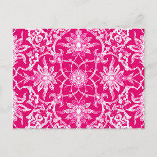 Postal Patrón chino de Art Nouveau - rosa de Fuschia