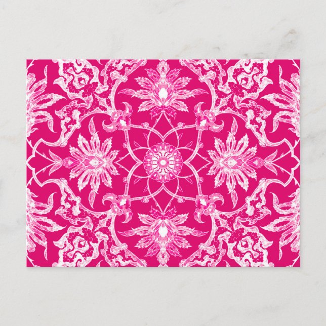 Postal Patrón chino de Art Nouveau - rosa de Fuschia (Anverso)