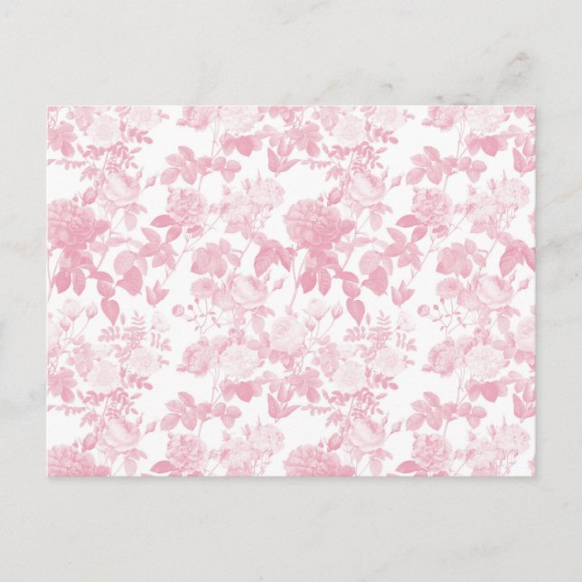 Postal Patrón Chinoiserie de Rosas Florales Blancas Rosa (Anverso)
