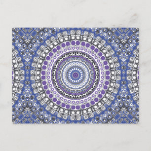 Postal Patrón Circular Geométrico de Mandala Azul y Púrpu
