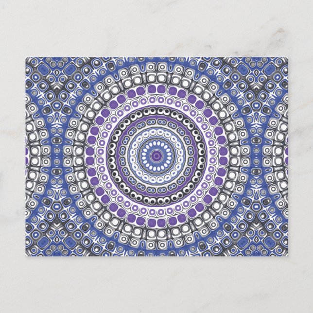 Postal Patrón Circular Geométrico de Mandala Azul y Púrpu (Anverso)