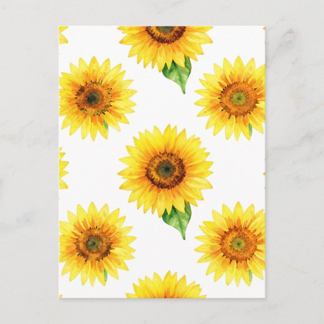 Postal Patrón continuo de acuarela de girasol brillante (Anverso)