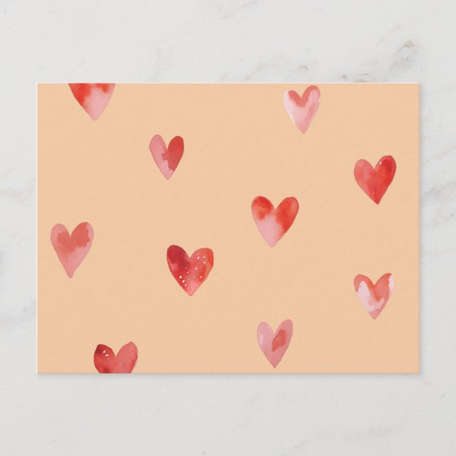 Postal Patrón continuo de Corazones en Acuarela (Anverso)