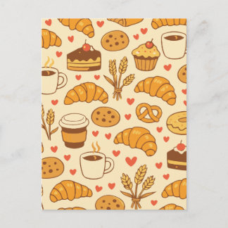Postal Patrón continuo de dulces de panadería y café