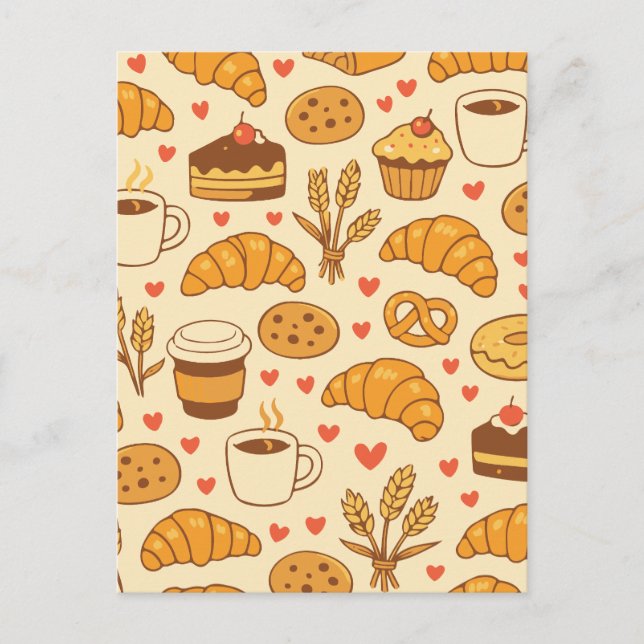 Postal Patrón continuo de dulces de panadería y café (Anverso)