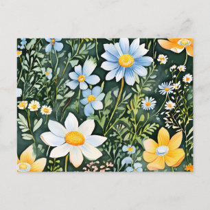 Postal Patrón continuo de flores silvestres con acuarela 