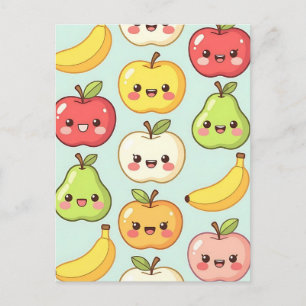 Postal Patrón continuo de frutas Kawaii lindo dibujo