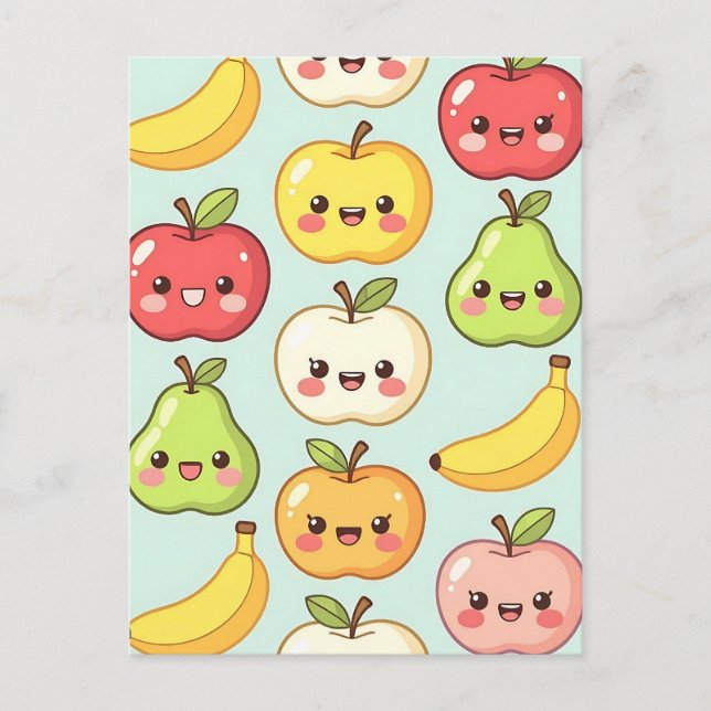 Postal Patrón continuo de frutas Kawaii lindo dibujo (Anverso)