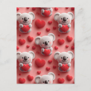 Postal Patrón continuo de koala esponjoso 3D y corazón