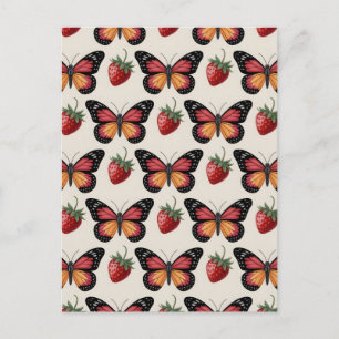 Postal Patrón continuo de mariposas y fresas