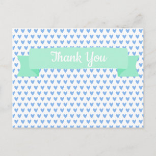 Postal Patrón Corazones Azules   Baby Shower Gracias