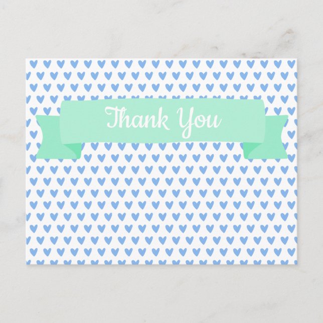 Postal Patrón Corazones Azules | Baby Shower Gracias (Anverso)