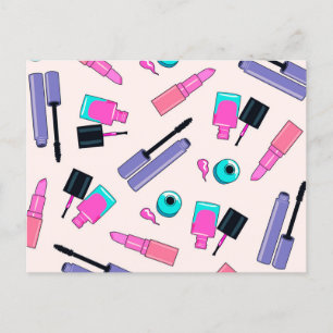 Postal Patrón cosmético de maquillaje rosa y púrpura
