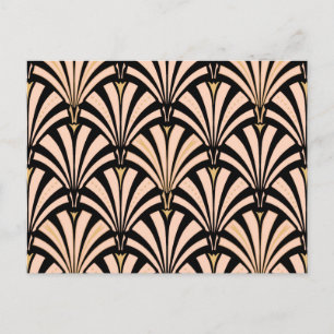 Postal patrón de abanico Art Deco - melocotón sobre negro