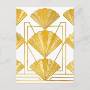 Postal Patrón de abanico dorado Art Déco