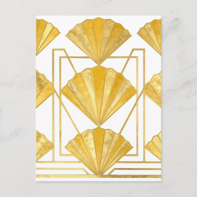 Postal Patrón de abanico dorado Art Déco (Anverso)