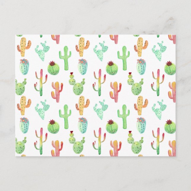 Postal Patrón de acuarela Cactus Pastel (Anverso)
