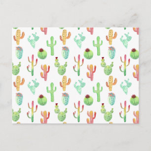 Postal Patrón de acuarela Cactus Pastel