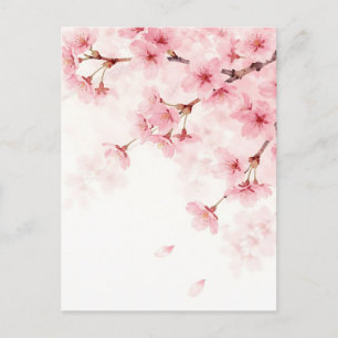 Postal Patrón de acuarela de flor de cerezo Sakura rosa