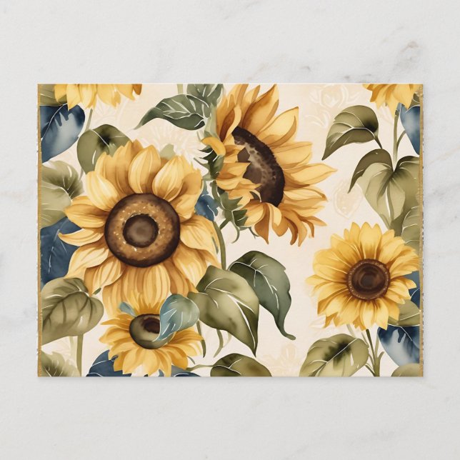 Postal Patrón de acuarela de girasol amarillo (Anverso)