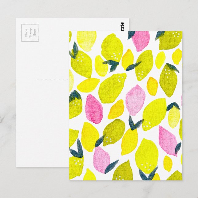 Postal Patrón de acuarela de limón (Anverso / Reverso)
