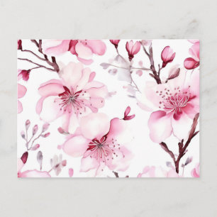 Postal Patrón de acuarela elegante con flores de cerezo