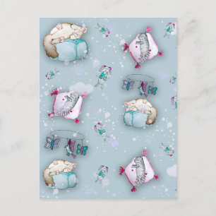 Postal Patrón de acuarela lindo gatitos para dormir y sus