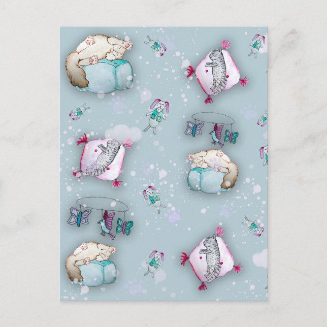 Postal Patrón de acuarela lindo gatitos para dormir y sus (Anverso)