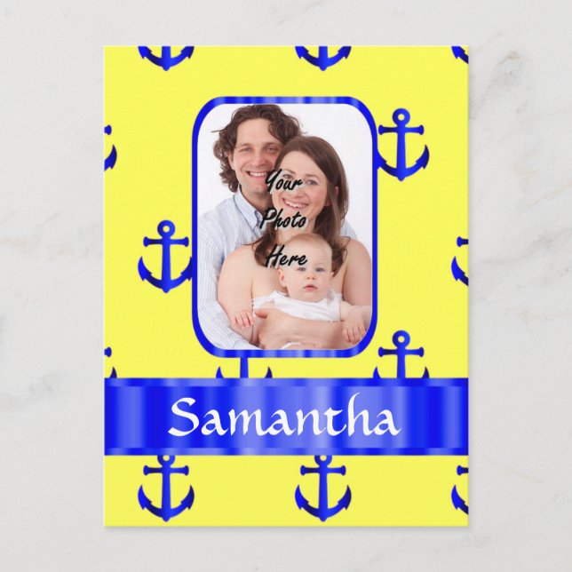 Postal Patrón de ancla amarillo y azul (Anverso)