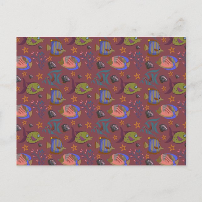 Postal Patrón de animales acuáticos | vida submarina en e (Anverso)