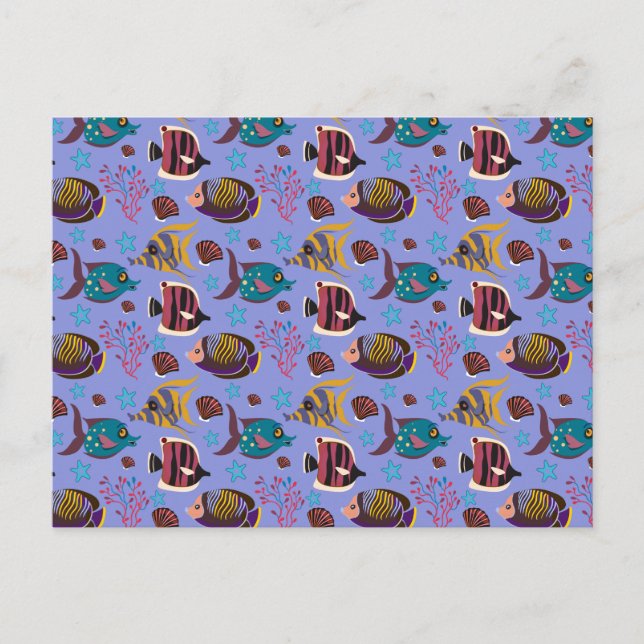 Postal Patrón de animales acuáticos | vida submarina en e (Anverso)