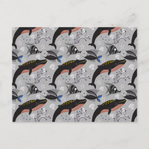 Postal Patrón de animales acuáticos   vida submarina en l