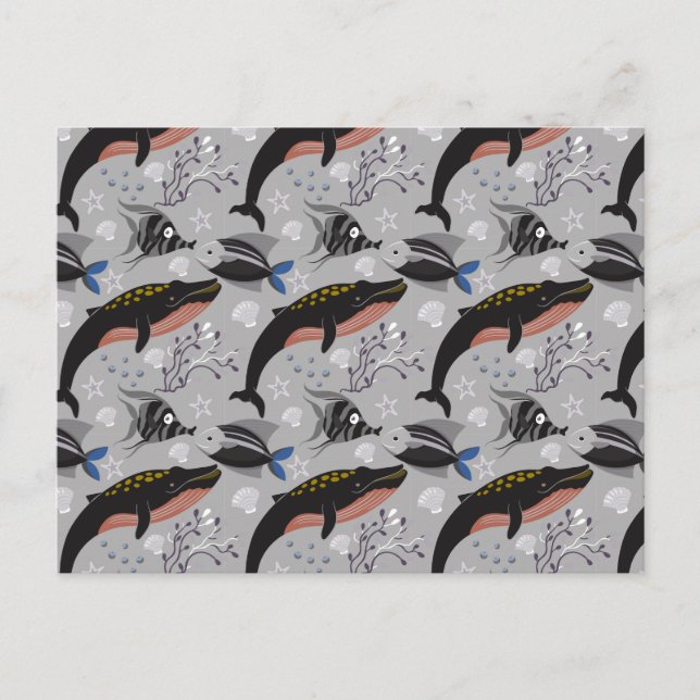 Postal Patrón de animales acuáticos | vida submarina en l (Anverso)