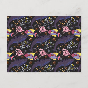 Postal Patrón de animales acuáticos vida submarina en l