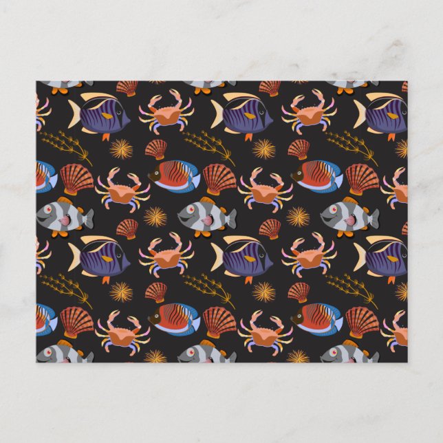 Postal Patrón de animales acuáticos | vida submarina en l (Anverso)
