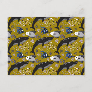 Postal Patrón de animales acuáticos   vida submarina en l