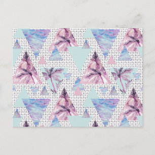 Postal Patrón de árbol de palma rosa y azul