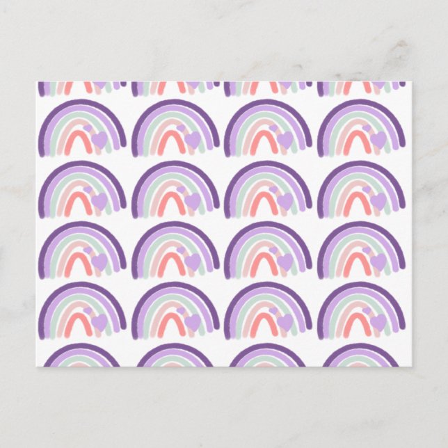 Postal Patrón de arcoíris morado de San Valentín dibujado (Anverso)
