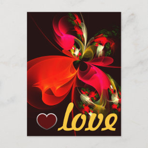 Postal Patrón de arte abstracto rojo verde floral moderno