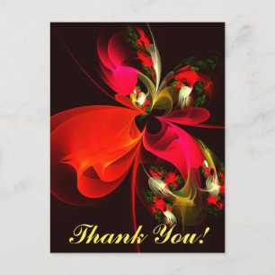 Postal Patrón de arte abstracto rojo verde floral moderno