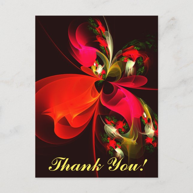 Postal Patrón de arte abstracto rojo verde floral moderno (Anverso)