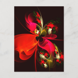 Postal Patrón de arte abstracto rojo verde floral moderno