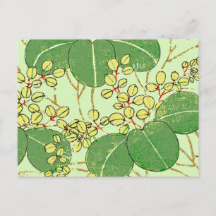 Postal Patrón de arte botánico floral de hoja japonesa