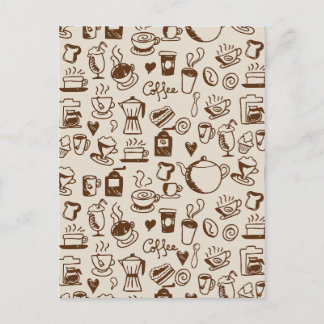 Postal Patrón de arte de línea de cafetería vintage beige