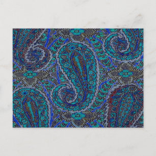 Postal Patrón de arte del Boho indio azul Paisley