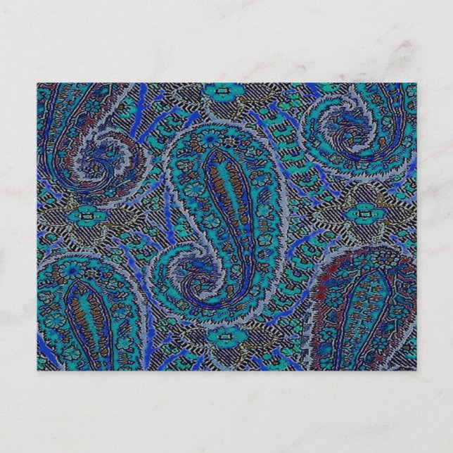Postal Patrón de arte del Boho indio azul Paisley (Anverso)